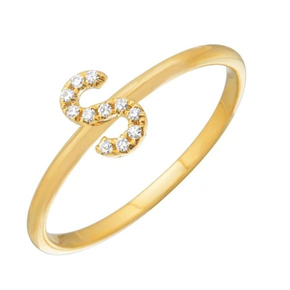 14k Yellow Gold Initial "S" Diamond ring